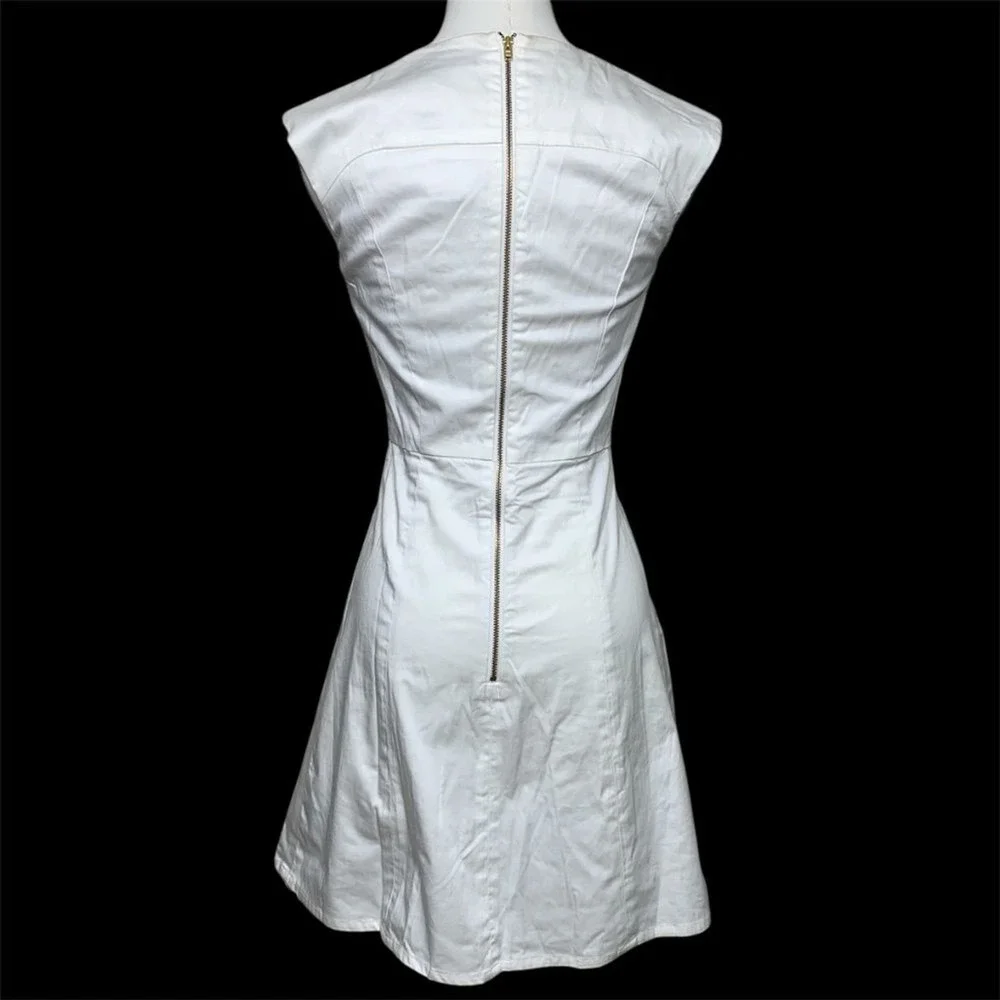 French Connection Dress Womens 0 White V-Neck Pleated Fit and Flare Mini Sleevel